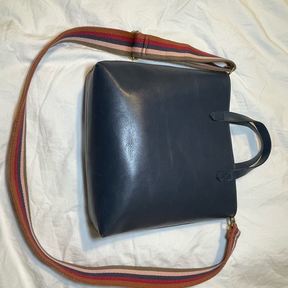 Madewell Navy Blue Small Transport Crossbody Bag with Multicolor Strap